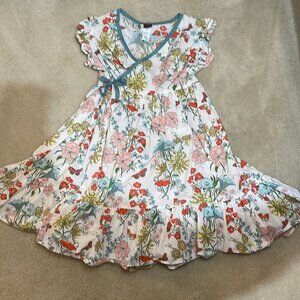 Tea Collection Girls Wrap Dress Size 6 Flutter Sleeves Butterflies & Flowers
